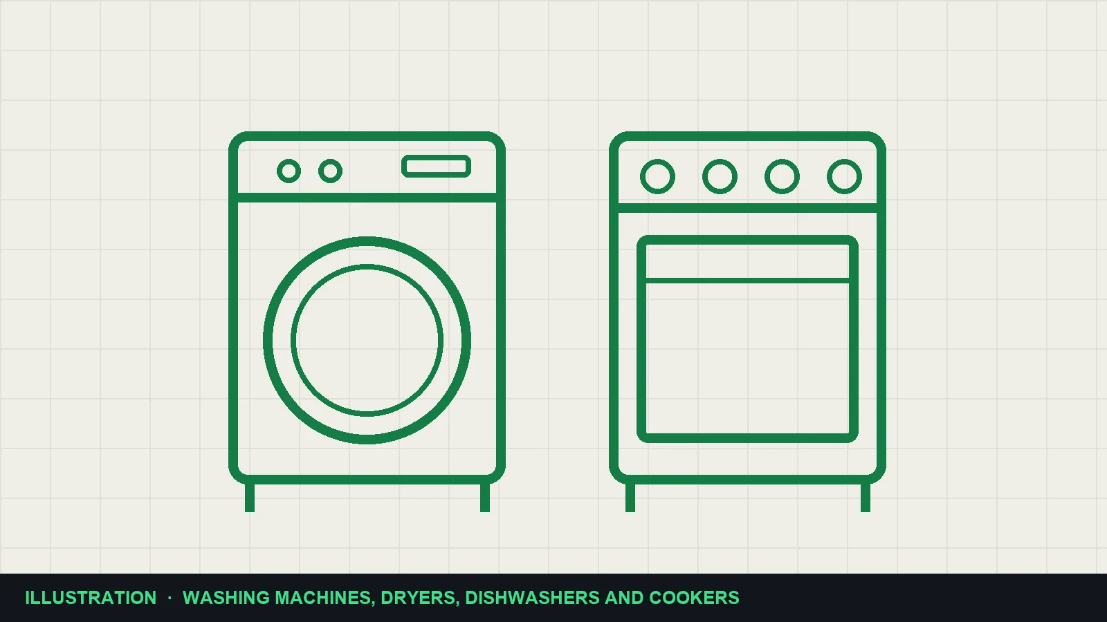 Line drawing of a washing machine and a cooker